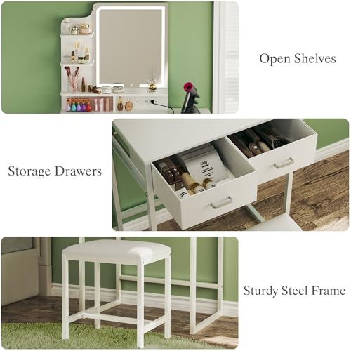 White Makeup Vanity Desk with Mirror and Lights J15089
