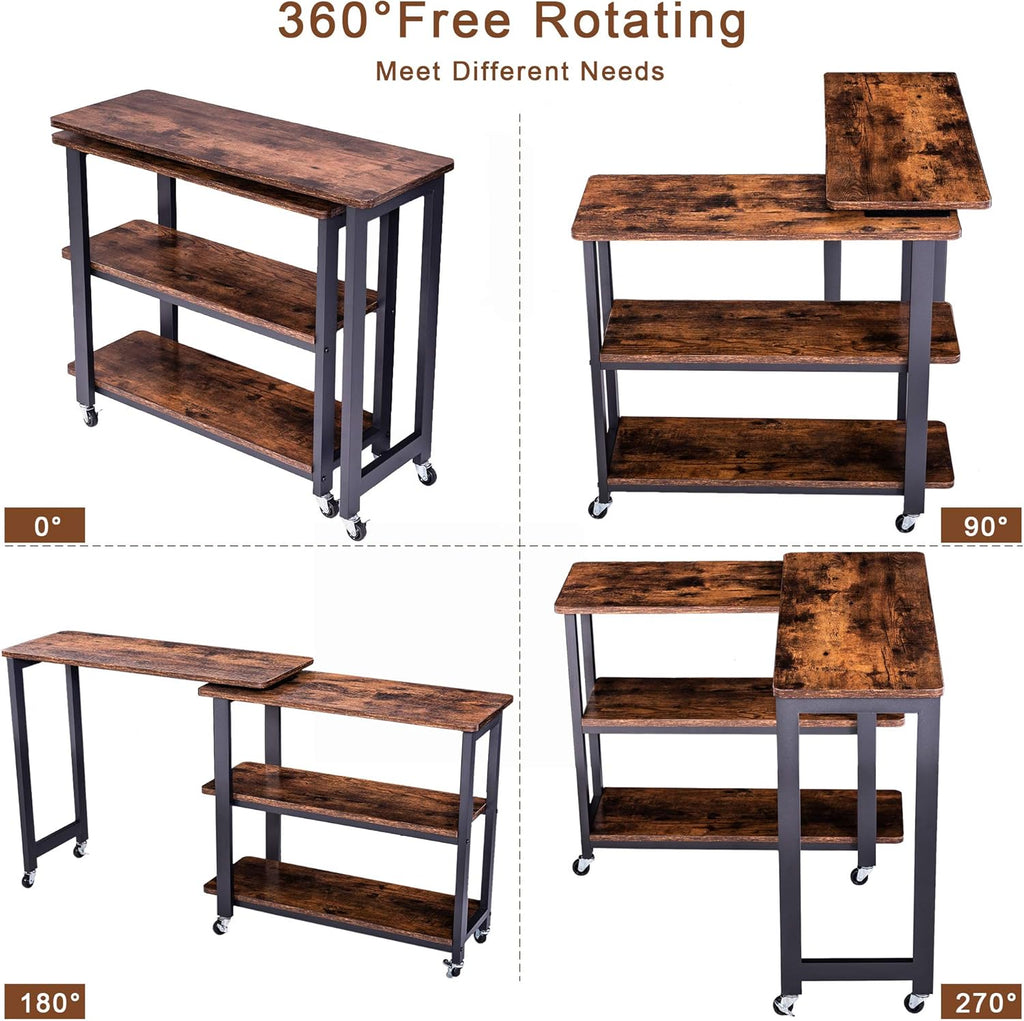 360° Free Rotating Sofa Side Table with 2 Tier Storage Shelves Z446728