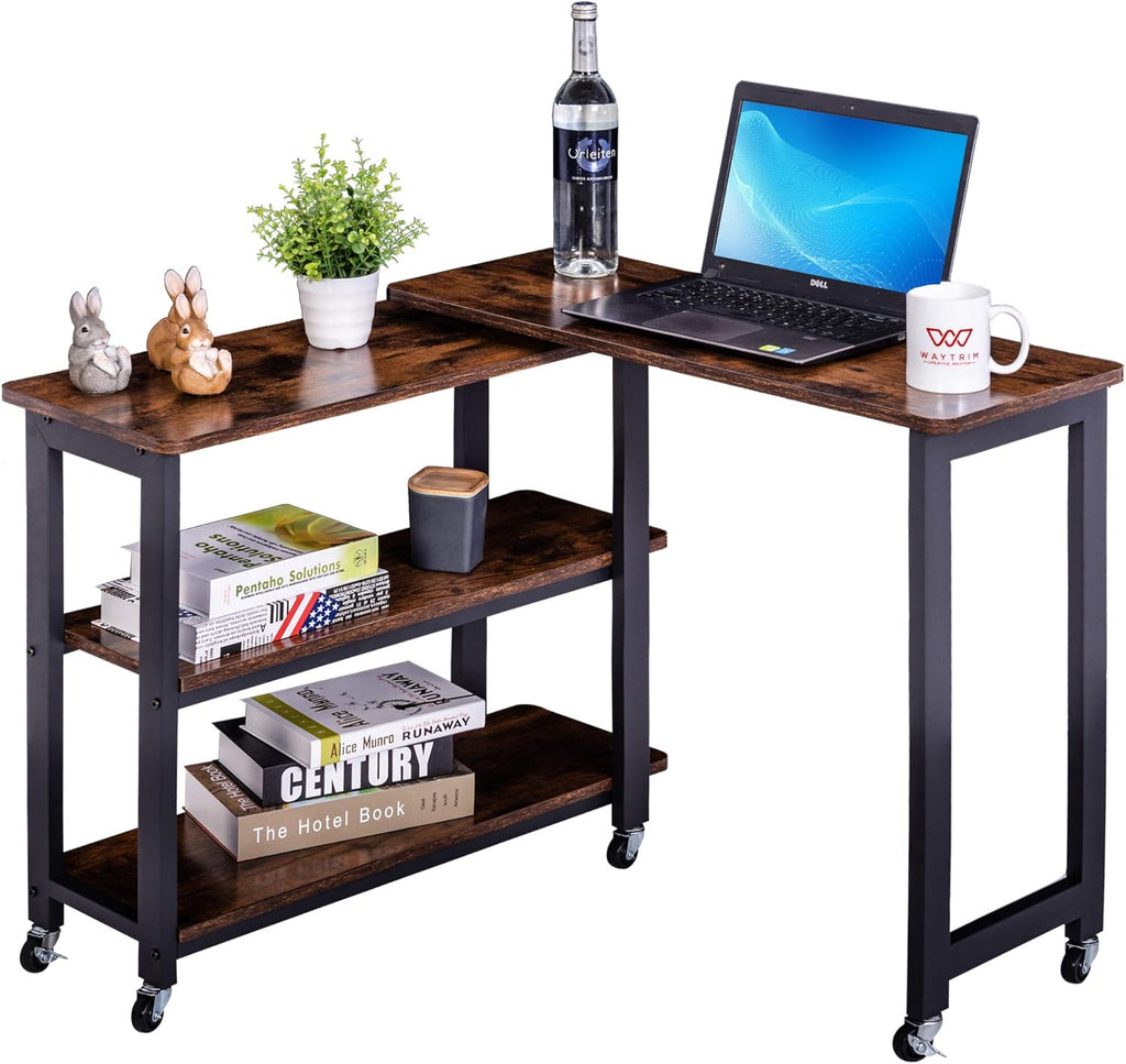 360° Free Rotating Sofa Side Table with 2 Tier Storage Shelves Z446728