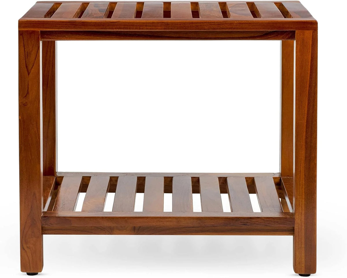 21 Inch Teak Wood Shower Bench with Shelf D67657