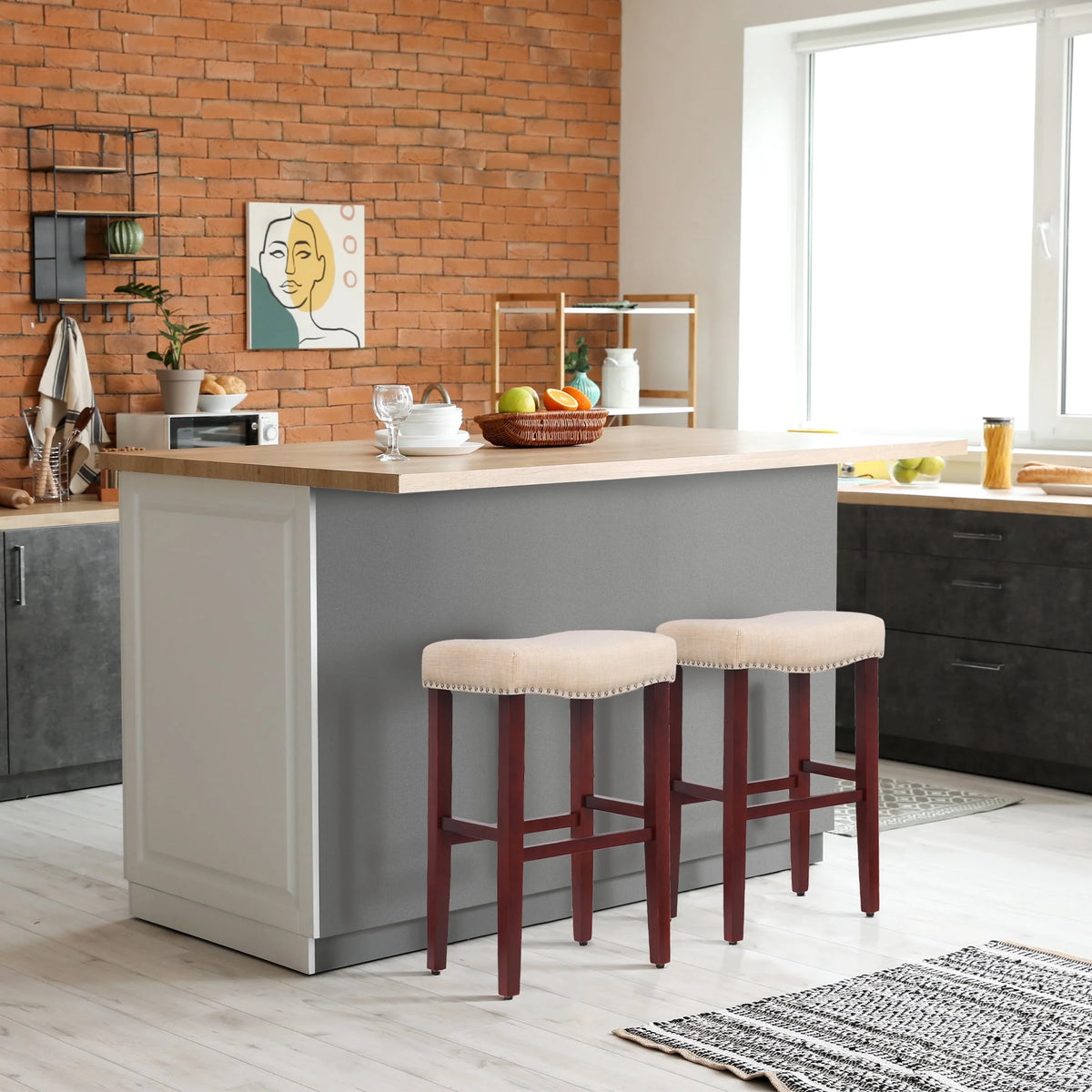 29 Inch Beige Upholstered Wood Bar Stools Z29570