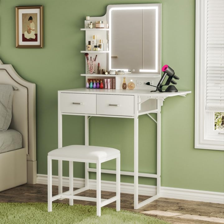 White Makeup Vanity Desk with Mirror and Lights J15089