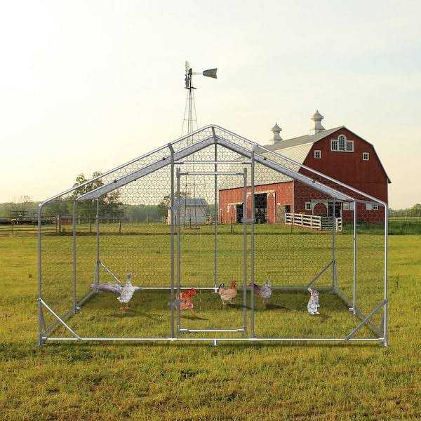 Walk-In Chicken Coop Poultry Cage with Waterproof Cover Y41637