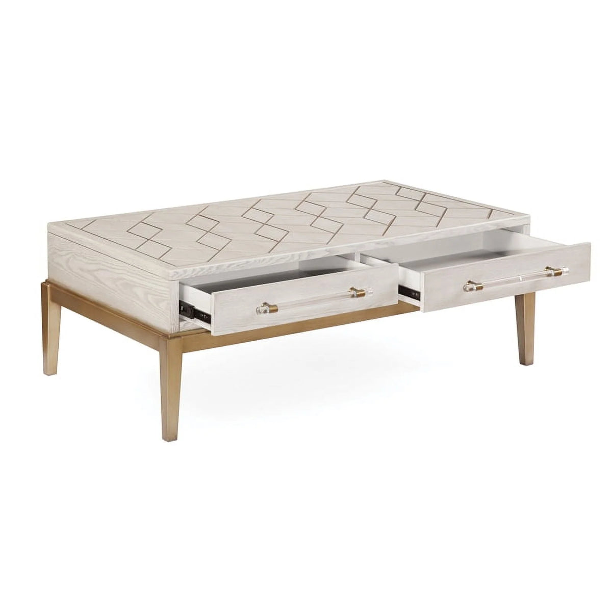 Soft White Wooden Cocktail Table with Gold and Acrylic Accents H4189