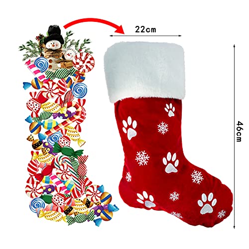 2pcs Large Christmas Stockings Dog Paw Print Snowflake Pattern D1582