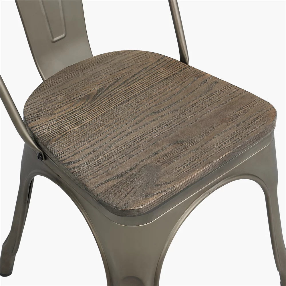 Set of 4 Metal Dining Chair with Wooden Seat Stackable O16524