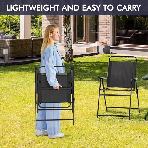 Black Set of 4 Folding Outdoor Chairs with Metal Frame and Armrests R668