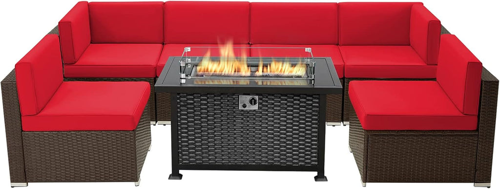 7 Pieces Outdoor Patio Furniture Set with Fire Pit Table J3140