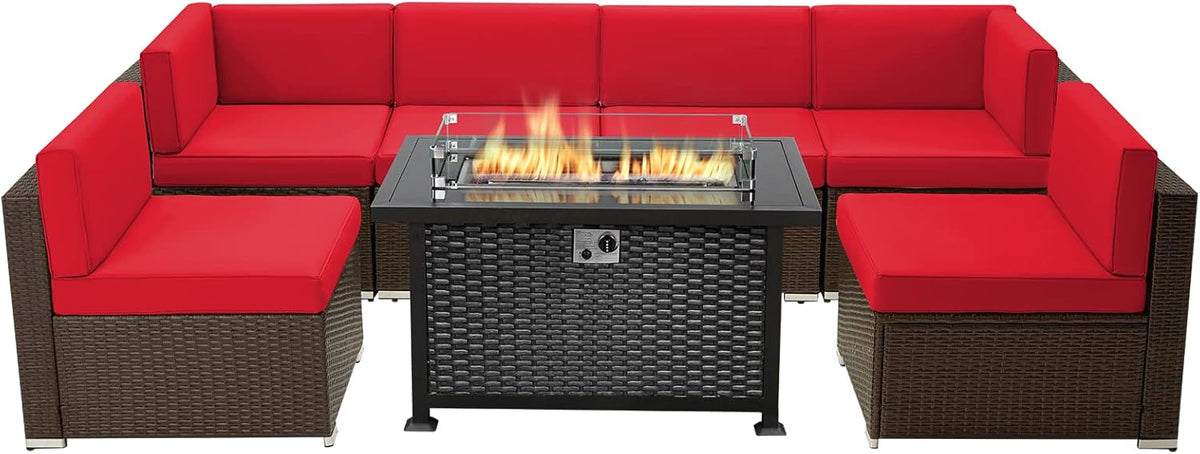 7 Pieces Outdoor Patio Furniture Set with Fire Pit Table J3140
