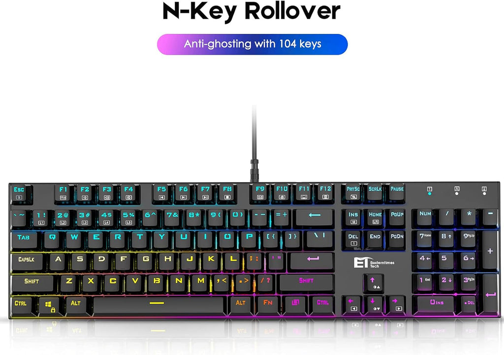 RGB Backlit 104 Keys Blue Switch Wired Mechanical Gaming Keyboard O250