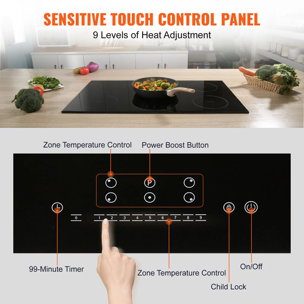 36 inch Electric Cooktop 5 Burners Ceramic Glass Stove Top G988