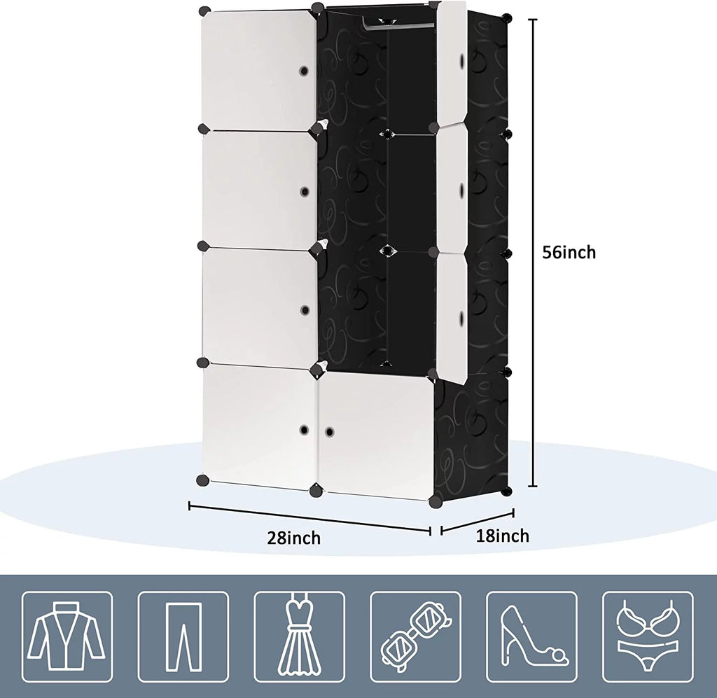 Portable Closet Wardrobe 4 Tiers 8 Doors Black Z27686