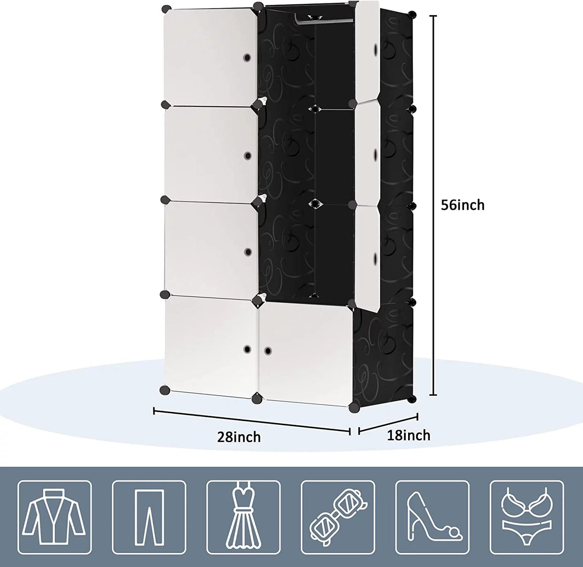 Portable Closet Wardrobe 4 Tiers 8 Doors Black Z27686