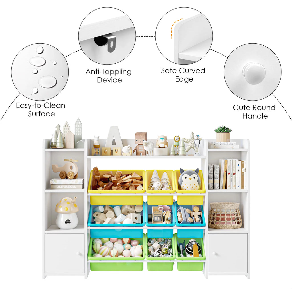 White Toy Storage Organizer Bookcase with 9 Bins M1569
