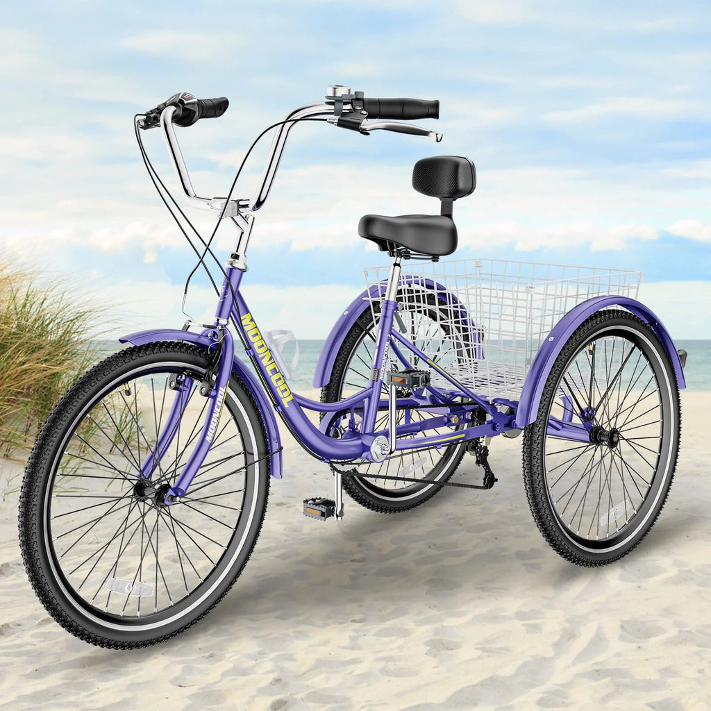 7 Speed 24inch Adult Tricycles with Shopping Basket H740982