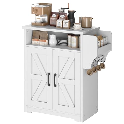 White and Natural Coffee Bar Cabinet with Storage V4707
