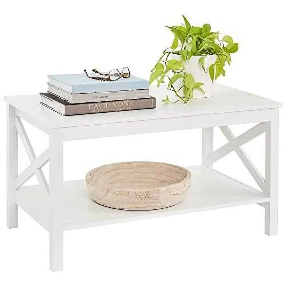 White Wood Coffee Table with Shelf B8864