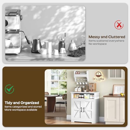 White and Natural Coffee Bar Cabinet with Storage V4707