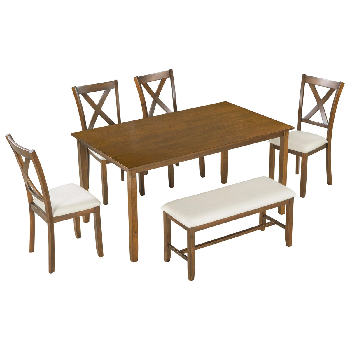 6-Piece Dining Table Set with 4 Upholstered Chairs and Bench E129