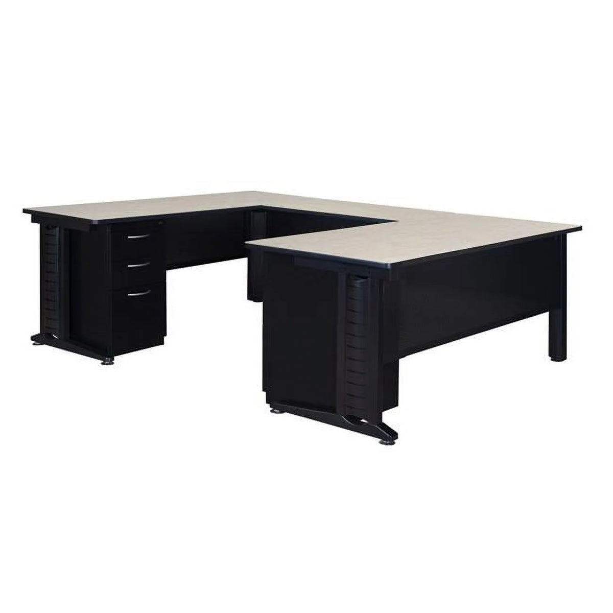 72 in. Double Pedestal U-Desk with 42 in. Bridge, Maple Y411702