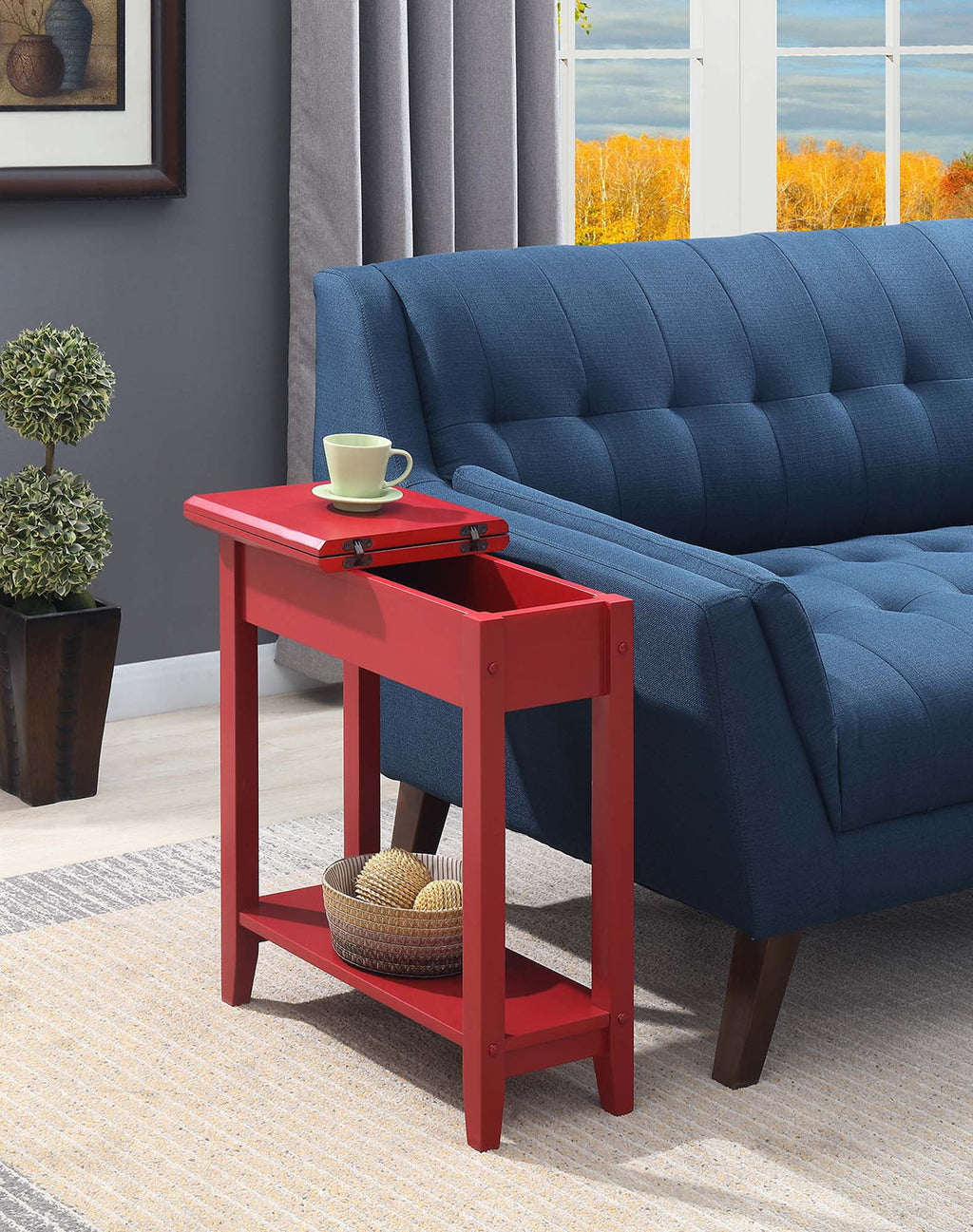 Cranberry Red Flip Top End Table with Shelf C101