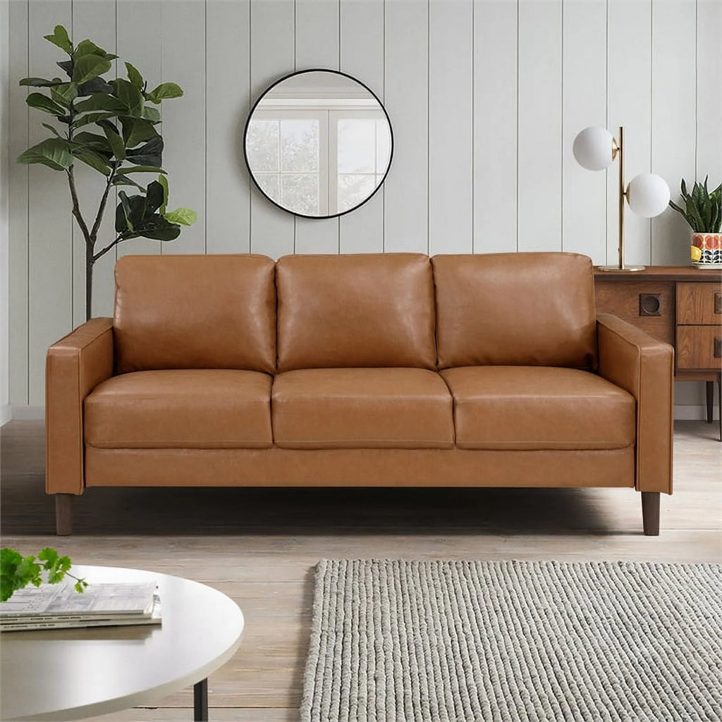 Brown Faux Leather 3 Seater Sofa N65043