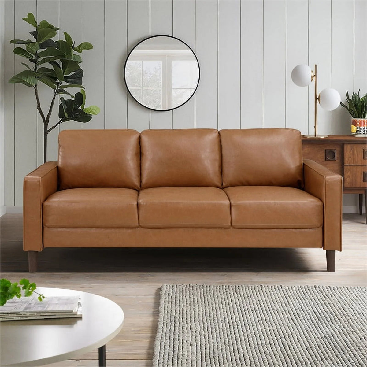 Brown Faux Leather 3 Seater Sofa N65043