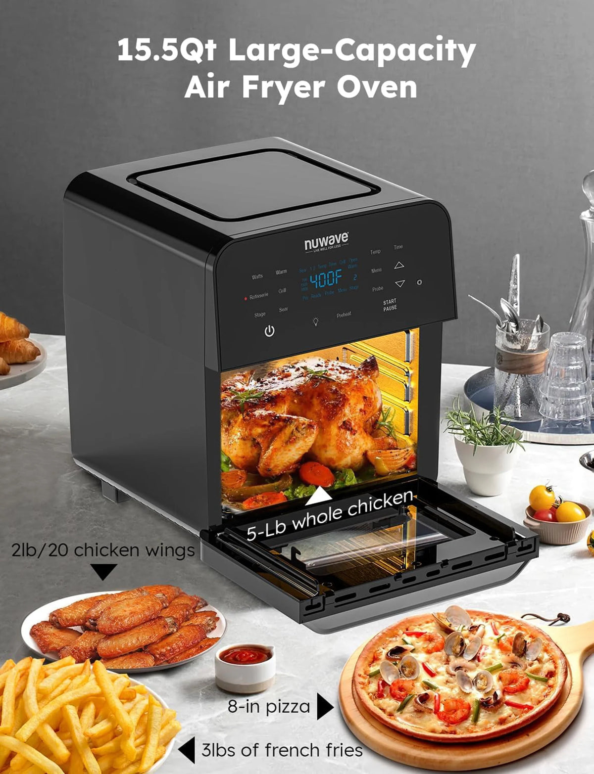 15.5-Quart 1800W Air Fryer with 100 Presets T505564