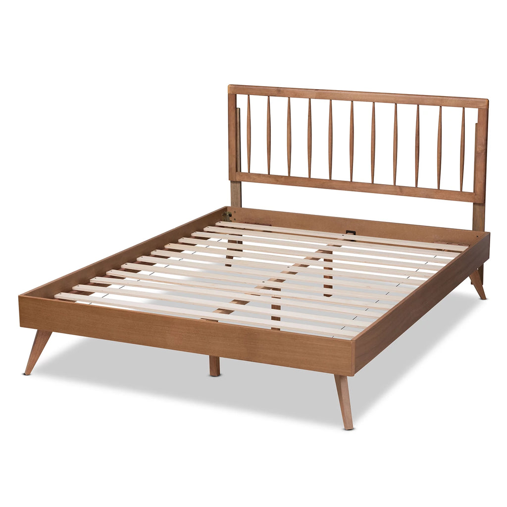 Full Ash Walnut Wood Platform Bed Y77730