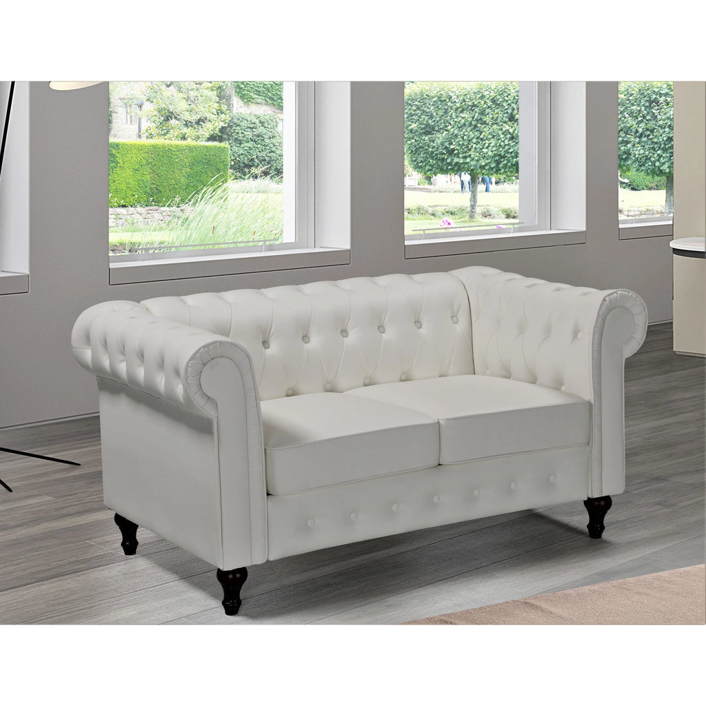 Cream White Velvet Upholstered Loveseat C3329