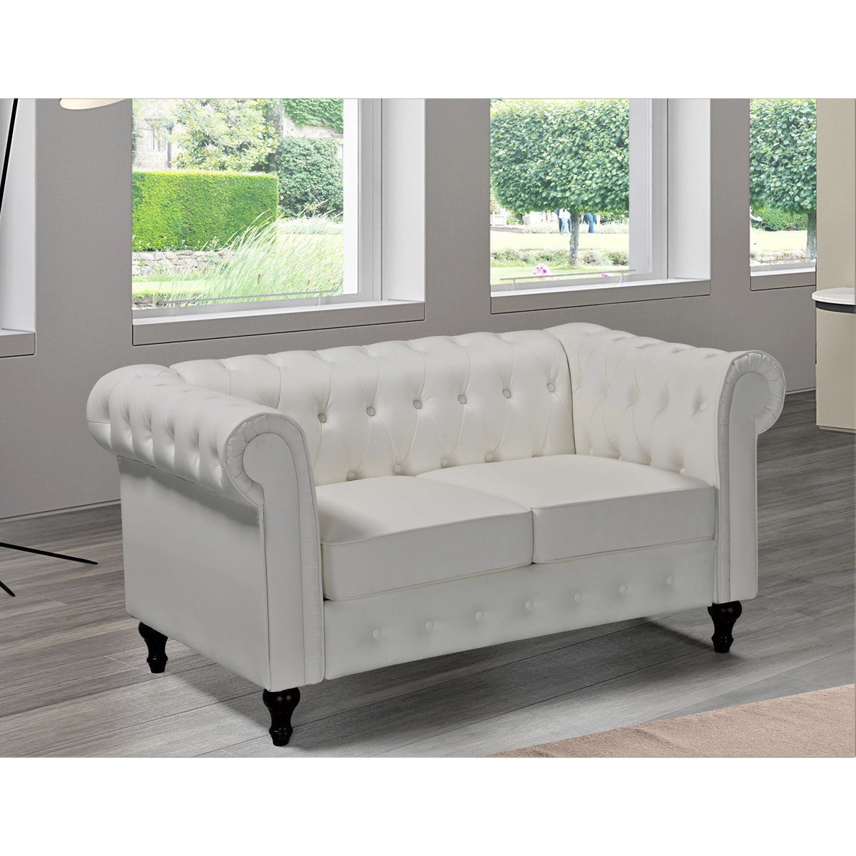 Cream White Velvet Upholstered Loveseat C3329