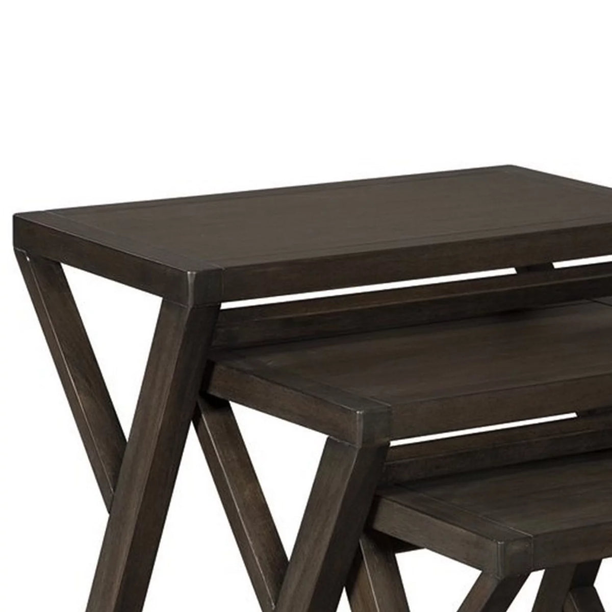 Wooden Nesting Accent Table with Geometric Design Base, Set of 3, Brown E7214