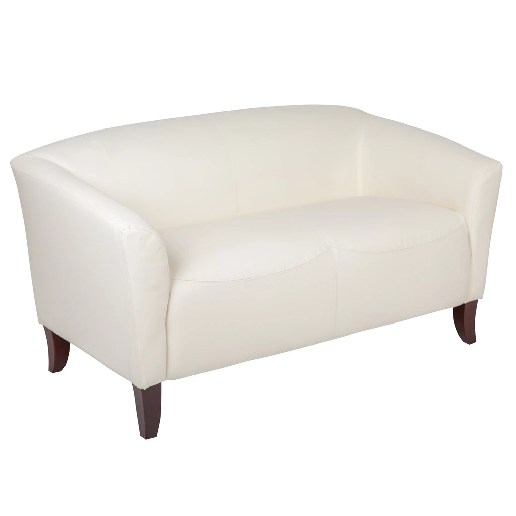 Ivory LeatherSoft Loveseat with Cherry Wood Feet D818922