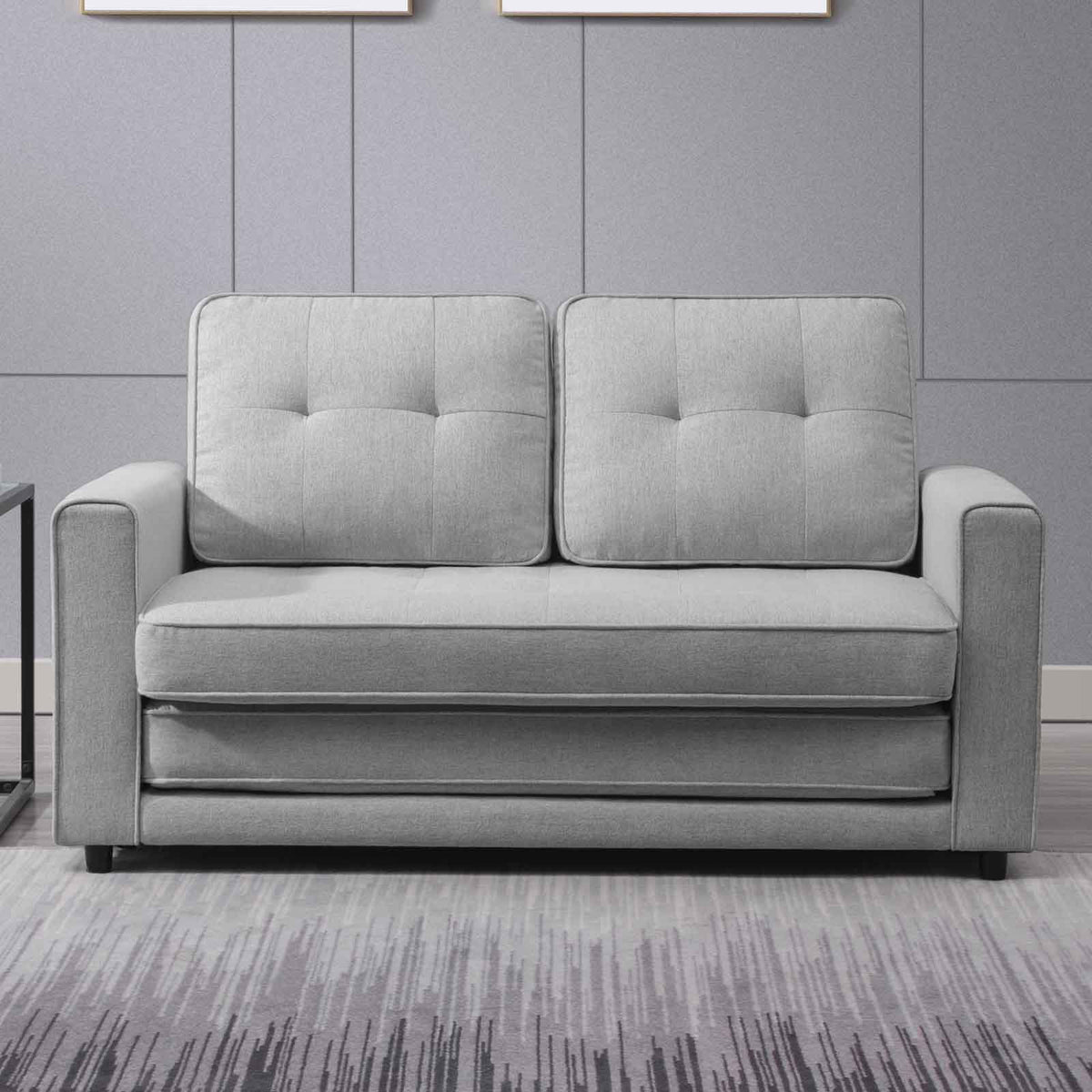 Light Grey Linen Convertible Futon Sofa Bed N184165