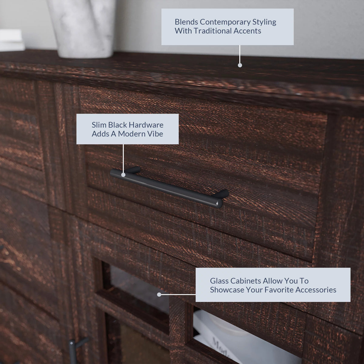 Espresso Sideboard Buffet Console Table with Drawers and Adjustable Shelves T3239