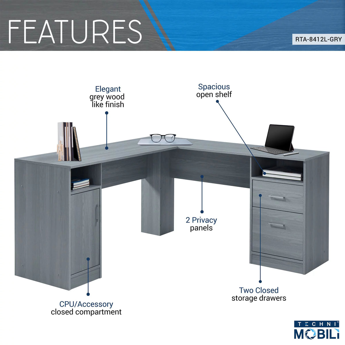 L-Shape Desk with Storage D3679