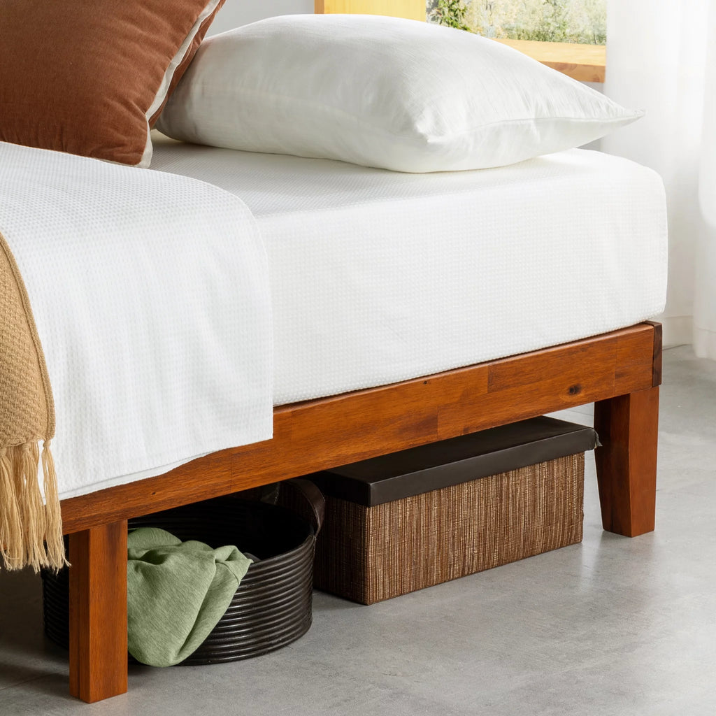 12" Solid Wood Platform Bed with Wooden Slats, Queen, Cherry J319