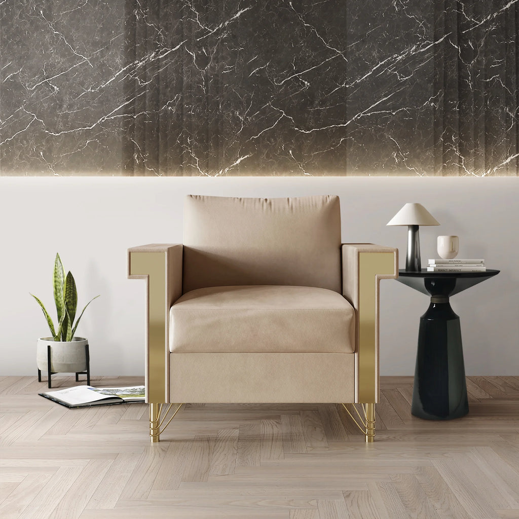 Beige Velvet Upholstered Armchair N310726