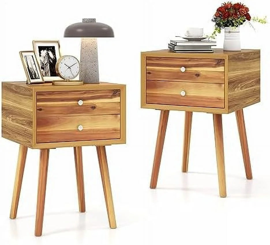 White 2 Drawer Wooden Nightstand R924