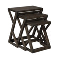 Wooden Nesting Accent Table with Geometric Design Base, Set of 3, Brown E7214