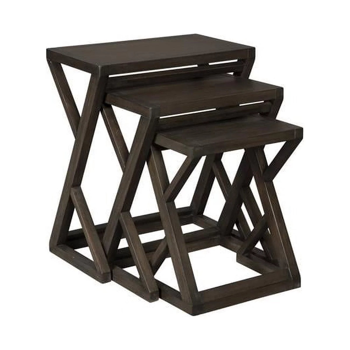 Wooden Nesting Accent Table with Geometric Design Base, Set of 3, Brown E7214