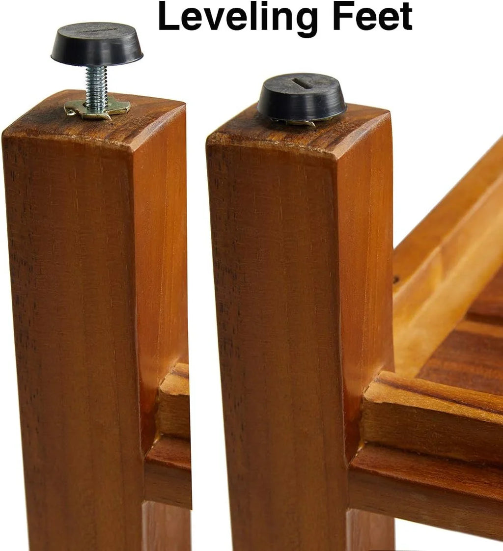 21 Inch Teak Wood Shower Bench with Shelf D67657