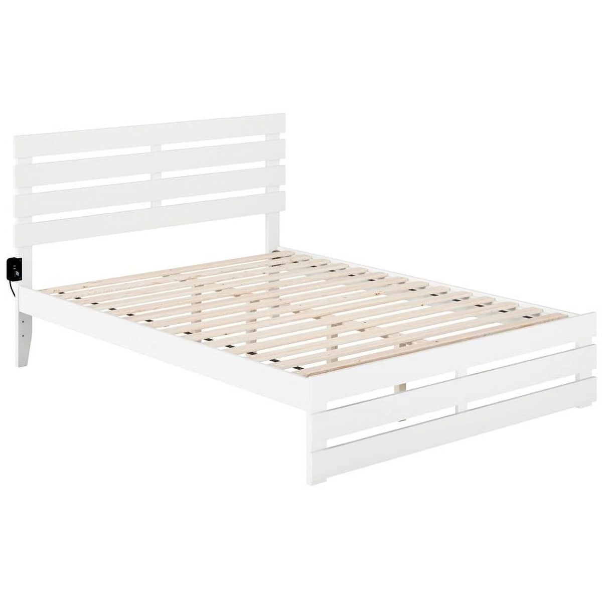White Solid Wood Queen Bed with Footboard and USB Charger P72658