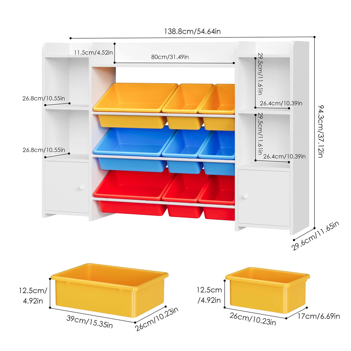 White Toy Storage Organizer Bookcase with 9 Bins M1569