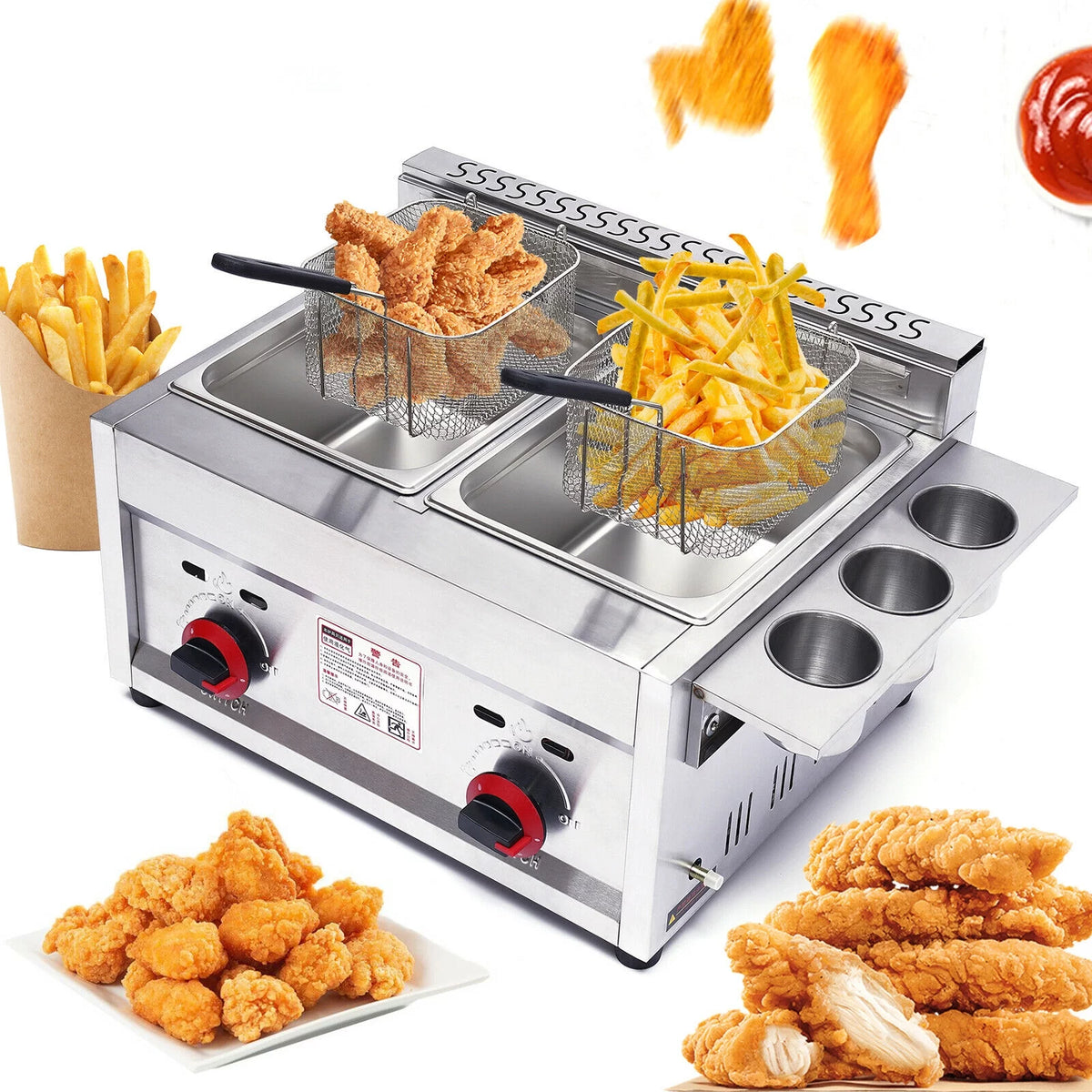 6L Commercial Countertop Gas Deep Fryer with 2 Frying Basket F766