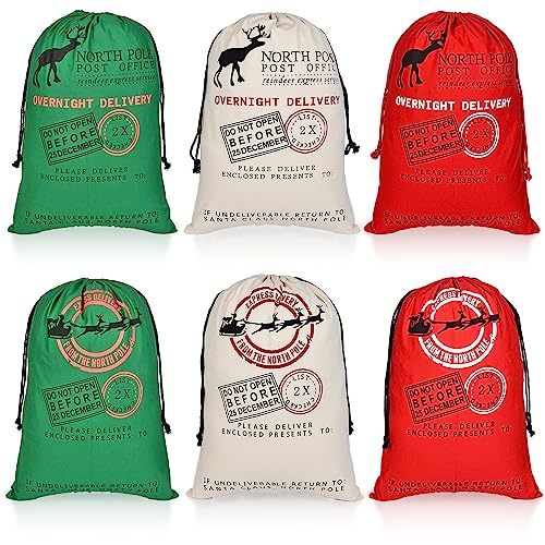 6 Pack Large Cotton Canvas Drawstring Gift Sacks I4431