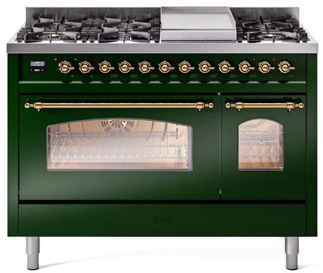 48 Dual Fuel Natural Gas Range Emerald Green Brass Trim B188268