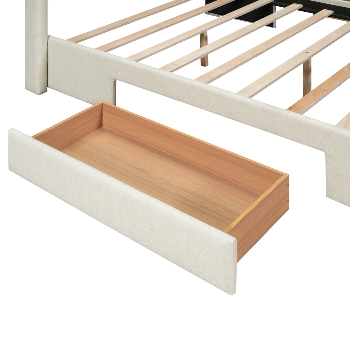 Beige Queen Size Upholstered Platform Bed with 3 Storage Drawers B22169