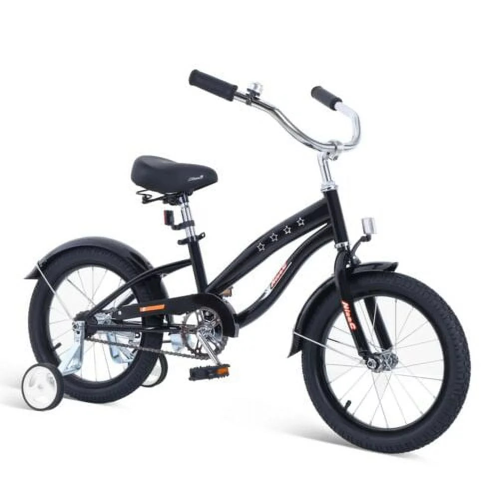 Kids Bike with Coaster Brake and Training Wheels, 12 inch Black S1681