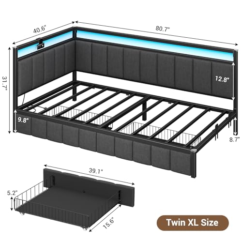 Gray Twin Size Corner Bed Frame with Storage Drawers P87646
